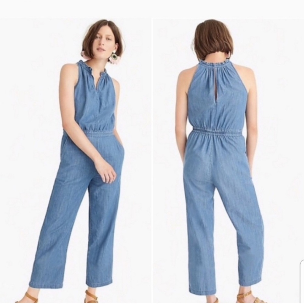 J Crew Point Sur Wide Leg Chambray Jumpsuit Size 2